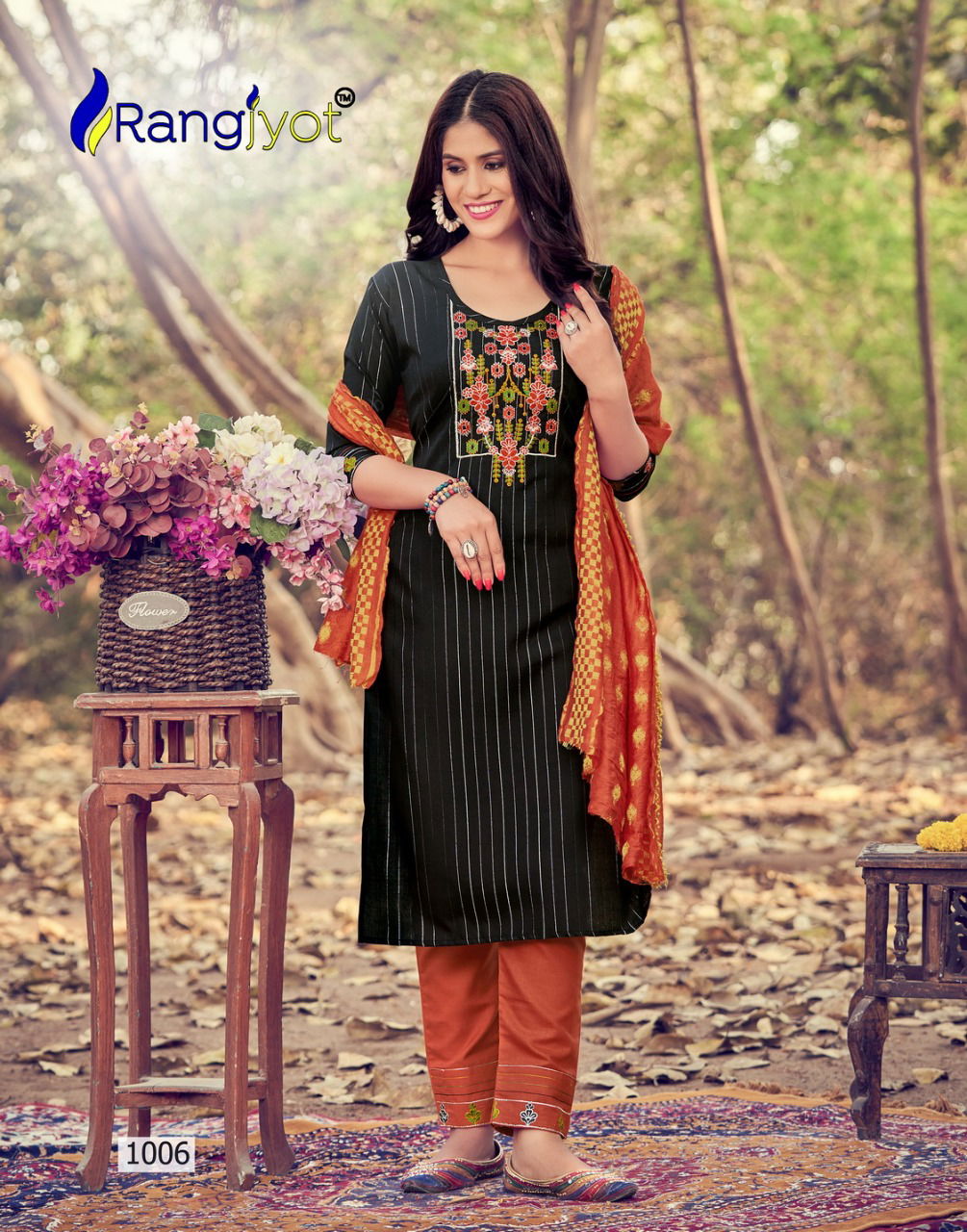 Rangjyot Sakshi Latest Fancy Wear Cotton Kurti Pant With Dupatta Collection